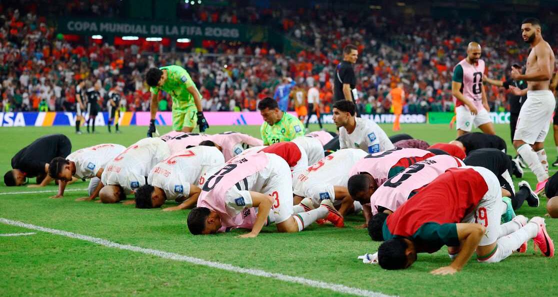 Marruecos festeja su triunfo en penales sobre Países Bajos en el Mundial 2026. RRSS.